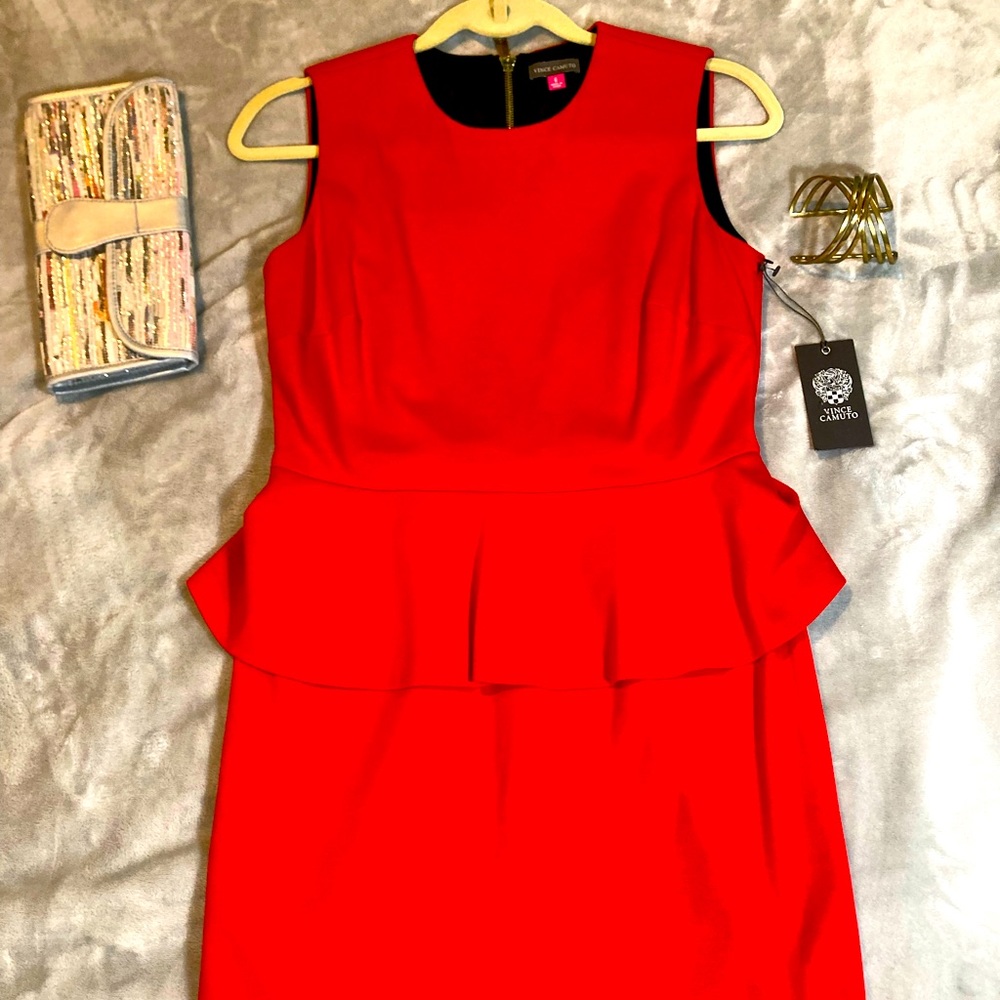 Vince Camuto Red Peplum Dress NWT S6